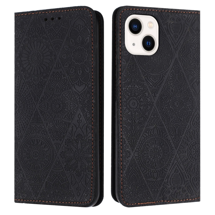 Ethnic Embossed Adsorption Leather Phone Case, For iPhone 15 Plus, For iPhone 15