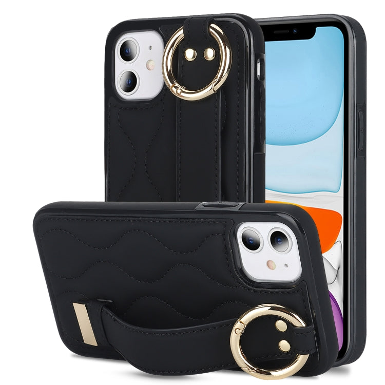 Non-slip Full Coverage Ring PU Phone Case with Wristband, For iPhone 11 Pro Max, For iPhone 11, For iPhone 11 Pro