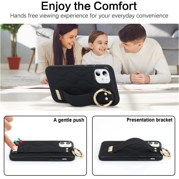 Non-slip Full Coverage Ring PU Phone Case with Wristband, For iPhone 11, For iPhone 11 Pro, For iPhone XS / X, For iPhone XR