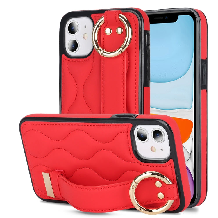 Non-slip Full Coverage Ring PU Phone Case with Wristband, For iPhone 11 Pro Max, For iPhone 11, For iPhone 11 Pro