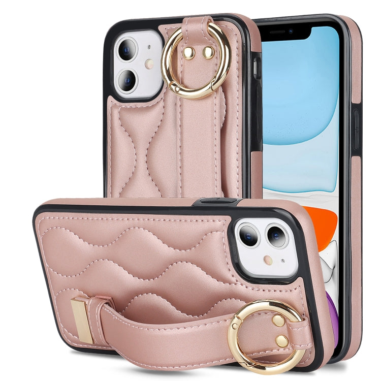 Non-slip Full Coverage Ring PU Phone Case with Wristband, For iPhone 11 Pro Max, For iPhone 11, For iPhone 11 Pro