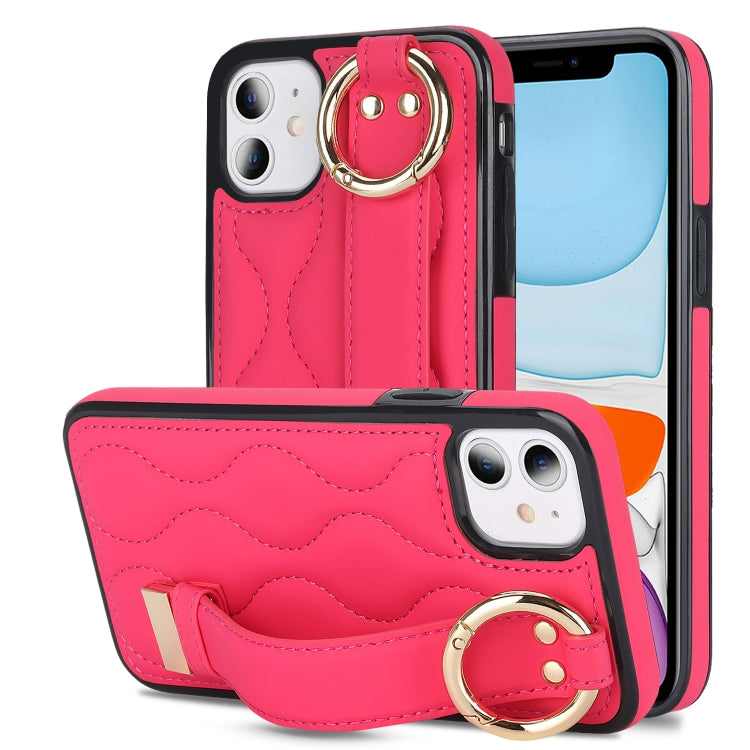 Non-slip Full Coverage Ring PU Phone Case with Wristband, For iPhone 11 Pro Max, For iPhone 11, For iPhone 11 Pro