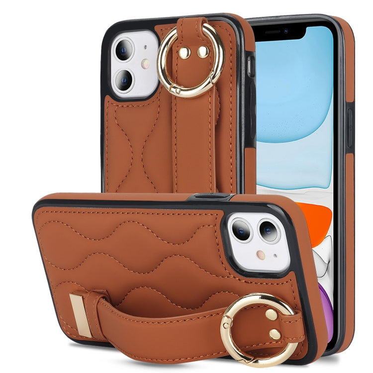 Non-slip Full Coverage Ring PU Phone Case with Wristband, For iPhone 11 Pro Max, For iPhone 11, For iPhone 11 Pro