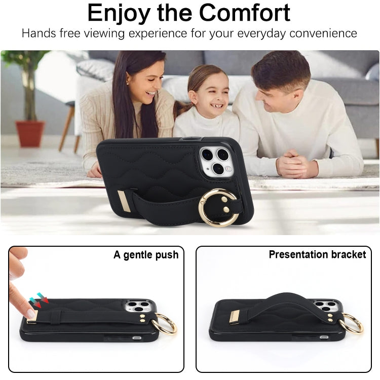 Non-slip Full Coverage Ring PU Phone Case with Wristband, For iPhone 11 Pro Max, For iPhone 11, For iPhone 11 Pro