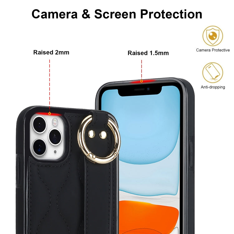 Non-slip Full Coverage Ring PU Phone Case with Wristband, For iPhone 11 Pro Max, For iPhone 11, For iPhone 11 Pro