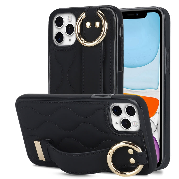 Non-slip Full Coverage Ring PU Phone Case with Wristband, For iPhone 11 Pro Max, For iPhone 11, For iPhone 11 Pro
