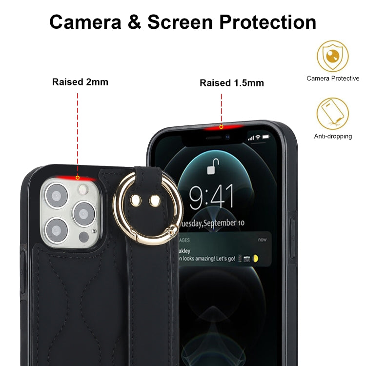 Non-slip Full Coverage Ring PU Phone Case with Wristband, For iPhone 12 Pro / 12, For iPhone 12 Pro Max, For iPhone 12 mini, For iPhone 11 Pro Max