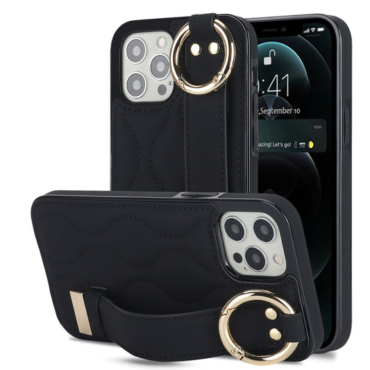 Non-slip Full Coverage Ring PU Phone Case with Wristband, For iPhone 12 Pro / 12, For iPhone 12 Pro Max, For iPhone 12 mini, For iPhone 11 Pro Max