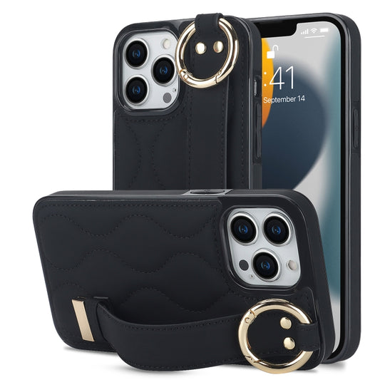 Non-slip Full Coverage Ring PU Phone Case with Wristband, For iPhone 13 Pro, For iPhone 13, For iPhone 13 mini
