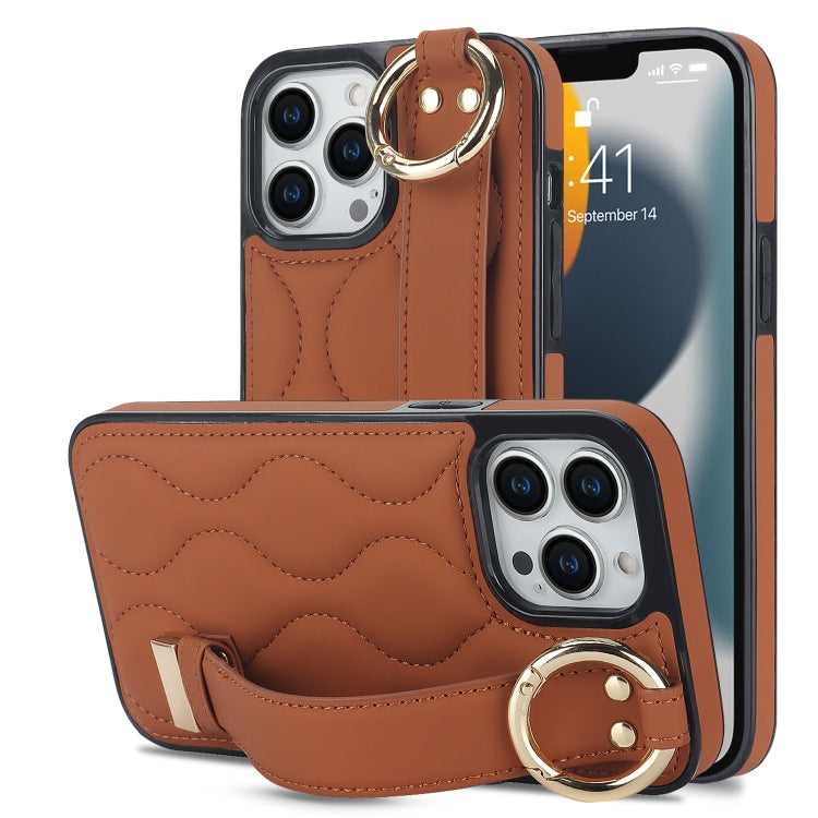 Non-slip Full Coverage Ring PU Phone Case with Wristband, For iPhone 13 Pro, For iPhone 13, For iPhone 13 mini