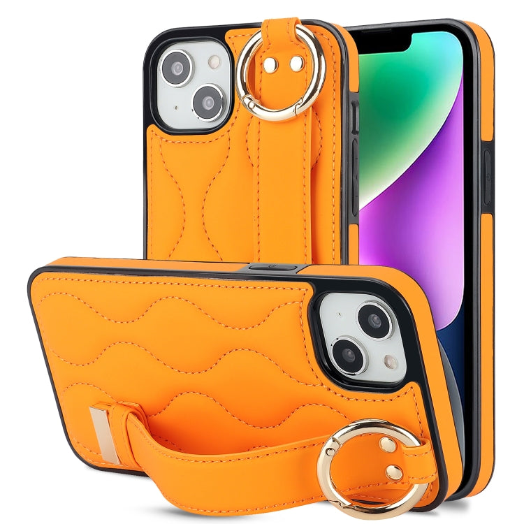Non-slip Full Coverage Ring PU Phone Case with Wristband, For iPhone 13 Pro, For iPhone 13, For iPhone 13 mini