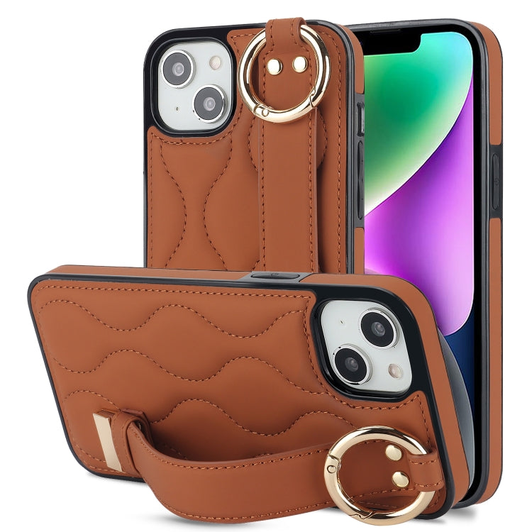 Non-slip Full Coverage Ring PU Phone Case with Wristband, For iPhone 13 Pro, For iPhone 13, For iPhone 13 mini
