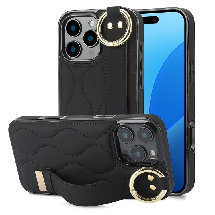 Non-slip Full Coverage Ring PU Phone Case with Wristband, For iPhone 16 Pro Max, For iPhone 16 Pro, For iPhone 16 Plus, For iPhone 16