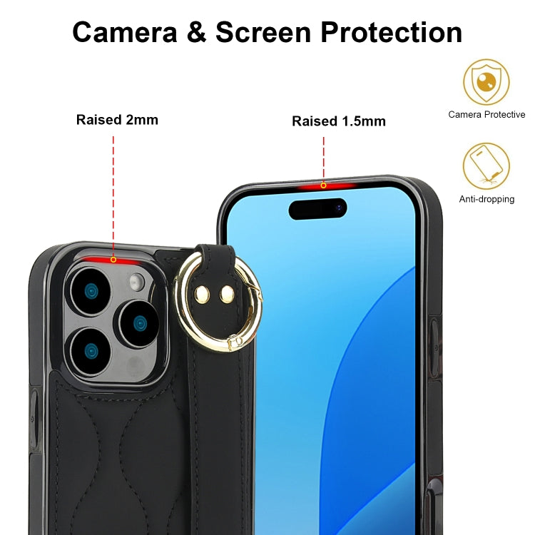 Non-slip Full Coverage Ring PU Phone Case with Wristband, For iPhone 16 Pro Max, For iPhone 16 Pro, For iPhone 16 Plus, For iPhone 16