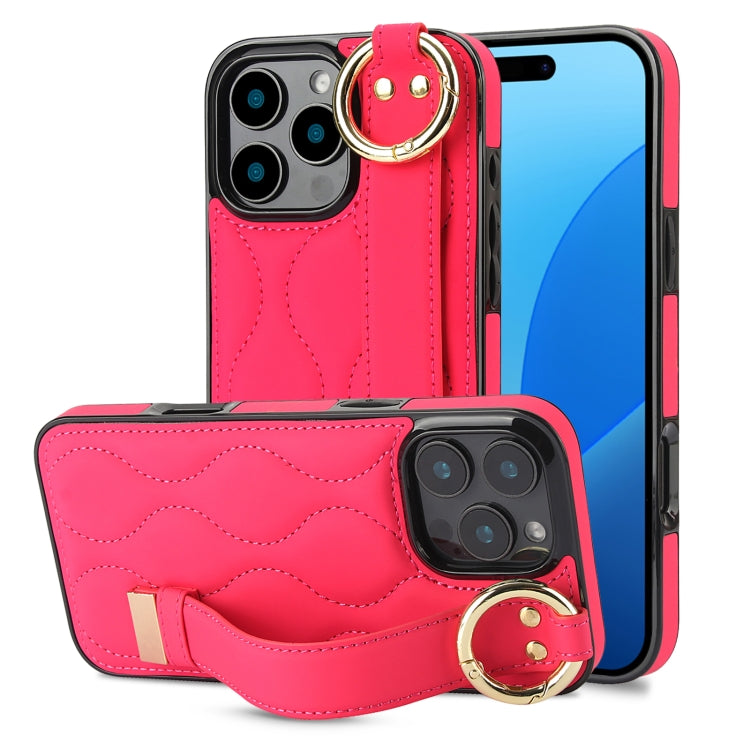 Non-slip Full Coverage Ring PU Phone Case with Wristband, For iPhone 16 Pro Max, For iPhone 16 Pro, For iPhone 16 Plus, For iPhone 16