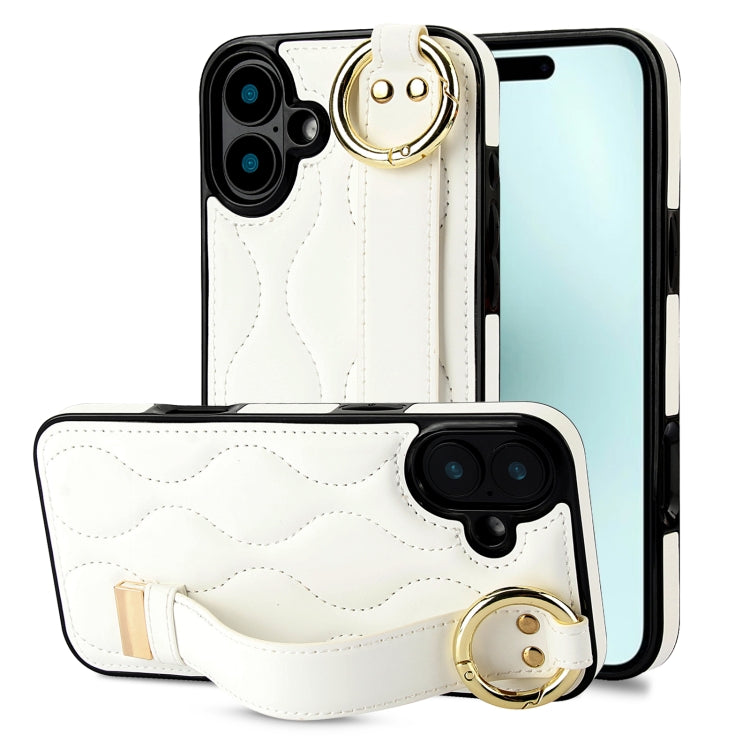 Non-slip Full Coverage Ring PU Phone Case with Wristband, For iPhone 16 Pro Max, For iPhone 16 Pro, For iPhone 16 Plus, For iPhone 16