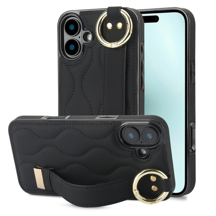 Non-slip Full Coverage Ring PU Phone Case with Wristband, For iPhone 16 Pro Max, For iPhone 16 Pro, For iPhone 16 Plus, For iPhone 16