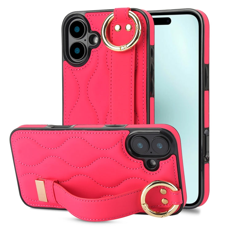 Non-slip Full Coverage Ring PU Phone Case with Wristband, For iPhone 16 Pro Max, For iPhone 16 Pro, For iPhone 16 Plus, For iPhone 16