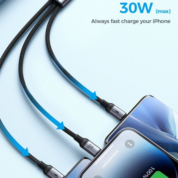 JOYROOM A21 30W Type-C to 8 Pin+Type-C+Micro USB 3 in 1 Charging Cable, Length: 1.2m, Type-C to 8 Pin+Type-C+Micro USB