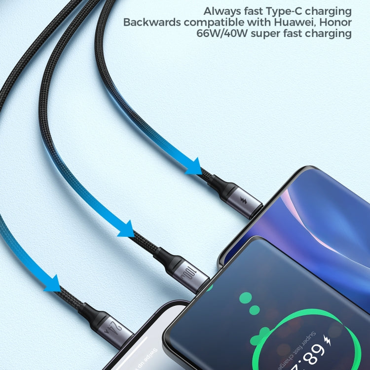 JOYROOM A21 100W USB to 8 Pin+Type-C+Micro USB 3 in 1 Charging Cable, Length: 1.2m, USB to 8 Pin+Type-C+Micro USB