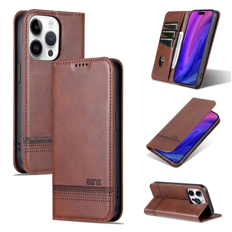 AZNS Magnetic Calf Texture Flip Leather Phone Case, For iPhone 15 Pro