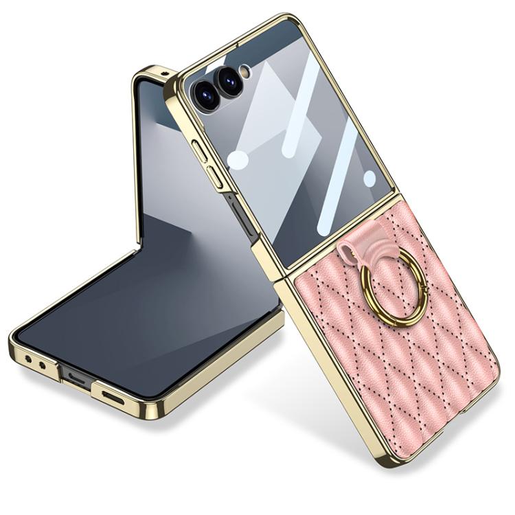 GKK Integrated Plating Diamond Texture PU Phone Case with Ring