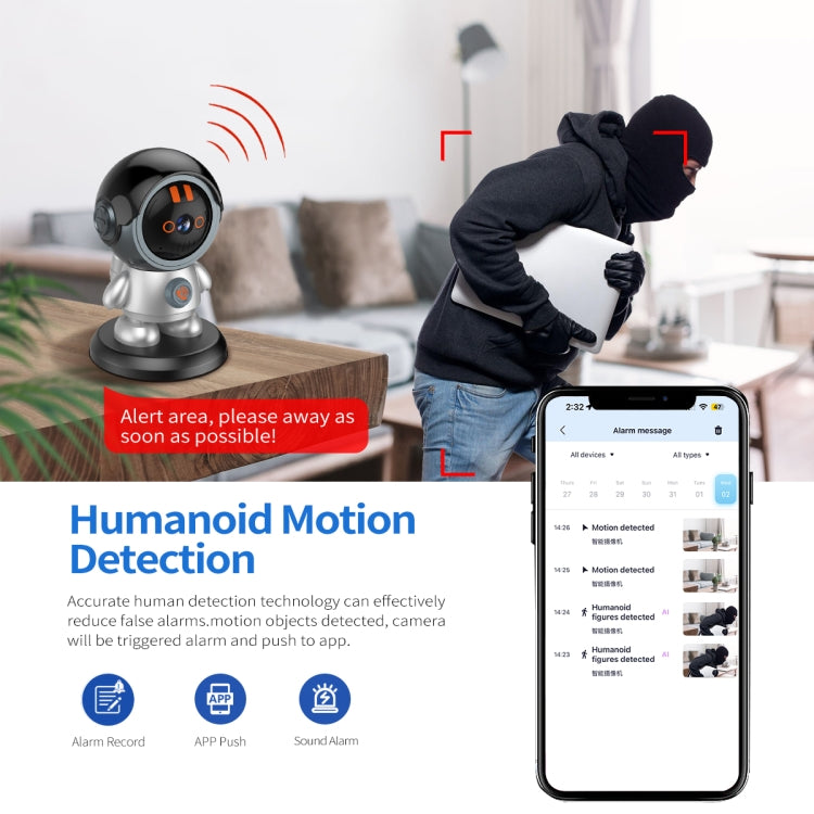 ESCAM PT302 Robot 3MP One Click Call Humanoid Detection WiFi IP Camera, PT302