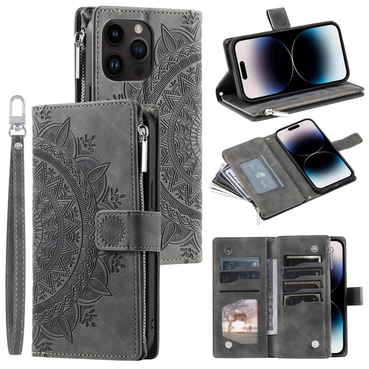 Multi-Card Totem Zipper Leather Phone Case, For iPhone 16 Pro Max, For iPhone 16 Pro, For iPhone 16 Plus, For iPhone 16, For iPhone 15 Pro Max