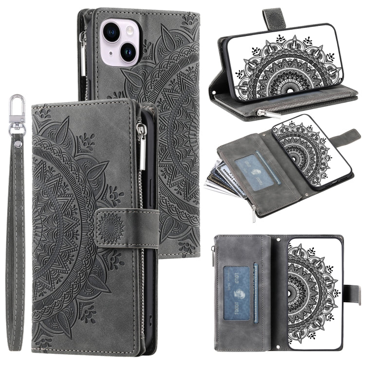 Multi-Card Totem Zipper Leather Phone Case, For iPhone 15 Pro, For iPhone 15 Plus, For iPhone 15, For iPhone 14 Plus, For iPhone 14