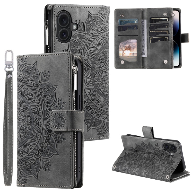 Multi-Card Totem Zipper Leather Phone Case, For iPhone 16 Pro Max, For iPhone 16 Pro, For iPhone 16 Plus, For iPhone 16, For iPhone 15 Pro Max