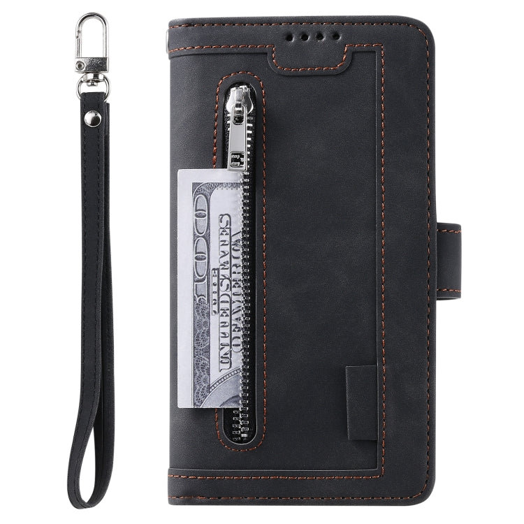 Nine Card Zipper Bag Leather Phone Case with Lanyard, For iPhone 16 Pro Max, For iPhone 16 Pro, For iPhone 16 Plus, For iPhone 16, For iPhone 15 Pro Max, For iPhone 15 Pro, For iPhone 15 Plus, For iPhone 15