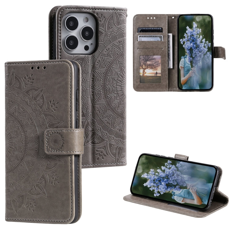 Totem Flower Embossed Leather Phone Case, For iPhone 15 Pro Max, For iPhone 15 Pro, For iPhone 15 Plus, For iPhone 15