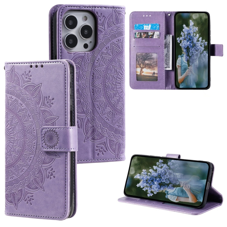 Totem Flower Embossed Leather Phone Case, For iPhone 15 Pro Max, For iPhone 15 Pro, For iPhone 15 Plus, For iPhone 15