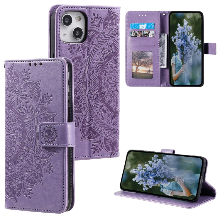 Totem Flower Embossed Leather Phone Case, For iPhone 15 Pro Max, For iPhone 15 Pro, For iPhone 15 Plus, For iPhone 15