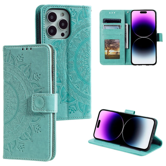 Totem Flower Embossed Leather Phone Case, For iPhone 16 Pro Max, For iPhone 16 Pro, For iPhone 16 Plus, For iPhone 16