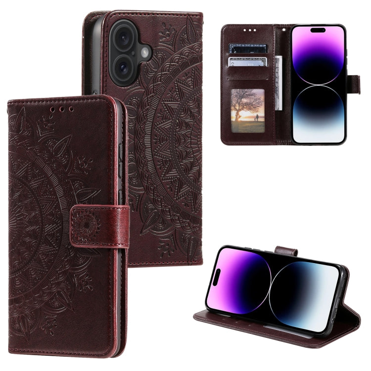 Totem Flower Embossed Leather Phone Case, For iPhone 16 Pro Max, For iPhone 16 Pro, For iPhone 16 Plus, For iPhone 16