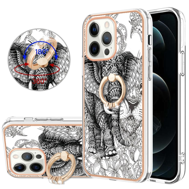 Electroplating Dual-side IMD Phone Case with Ring Holder, For iPhone 13, For iPhone 12 / 12 Pro, For iPhone 12 Pro Max