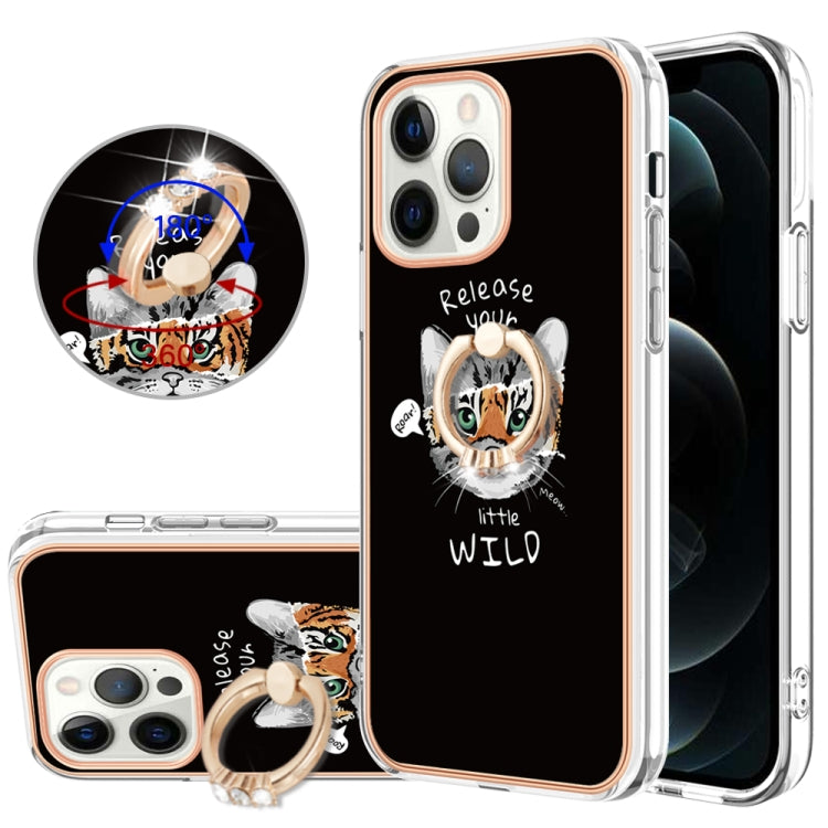 Electroplating Dual-side IMD Phone Case with Ring Holder, For iPhone 13, For iPhone 12 / 12 Pro, For iPhone 12 Pro Max