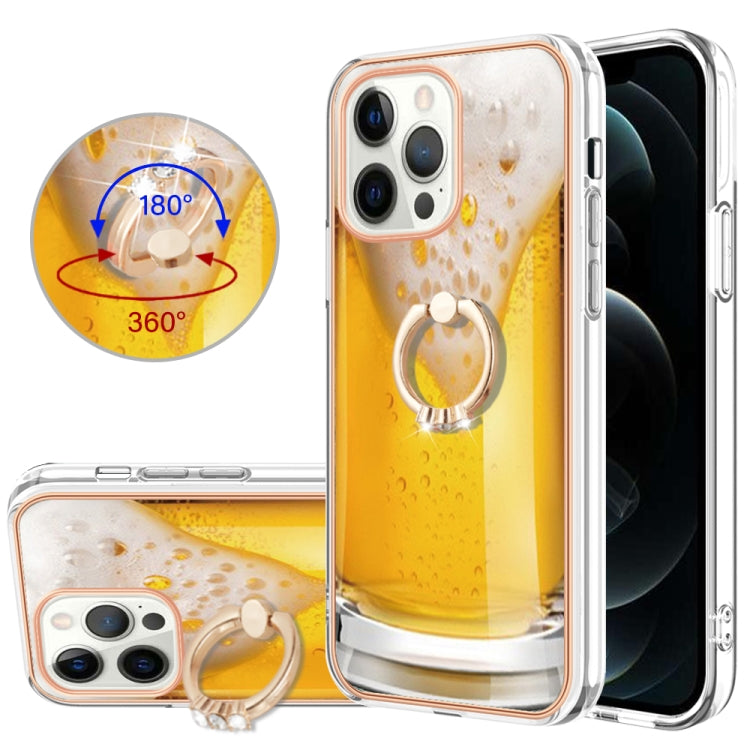 Electroplating Dual-side IMD Phone Case with Ring Holder, For iPhone 13, For iPhone 12 / 12 Pro, For iPhone 12 Pro Max