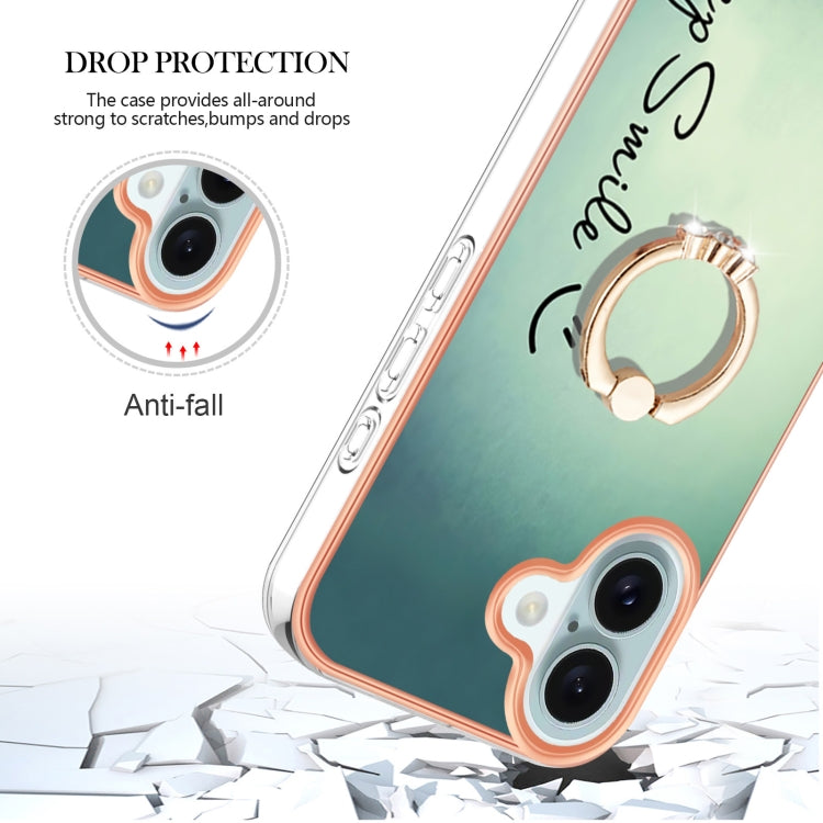 Electroplating Dual-side IMD Phone Case with Ring Holder, For iPhone 16, For iPhone 15 Pro Max, For iPhone 15 Pro
