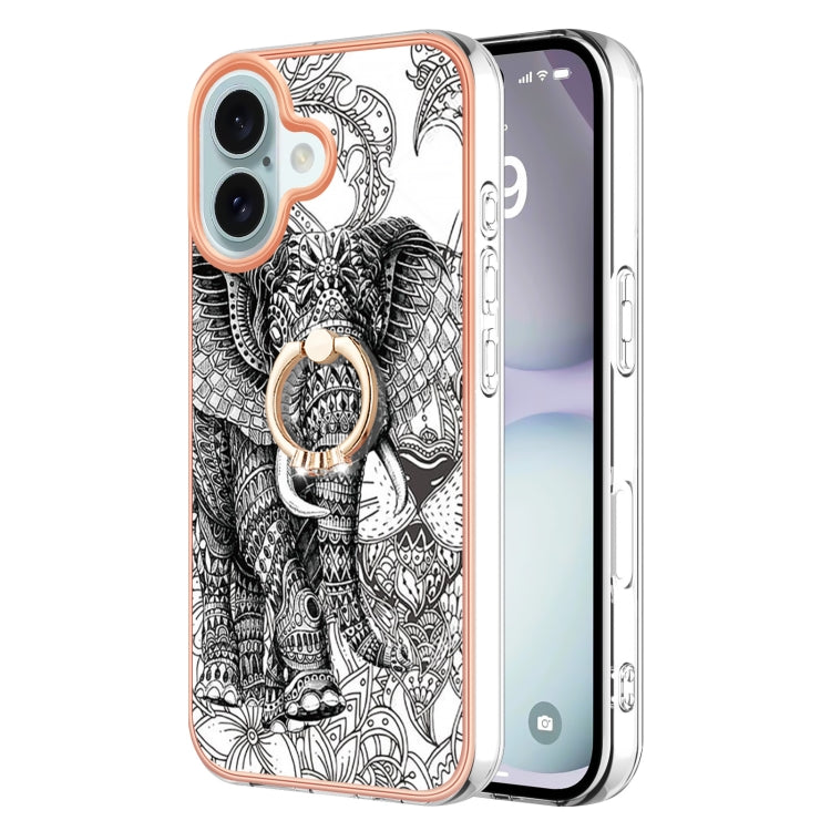 Electroplating Dual-side IMD Phone Case with Ring Holder, For iPhone 16, For iPhone 15 Pro Max, For iPhone 15 Pro