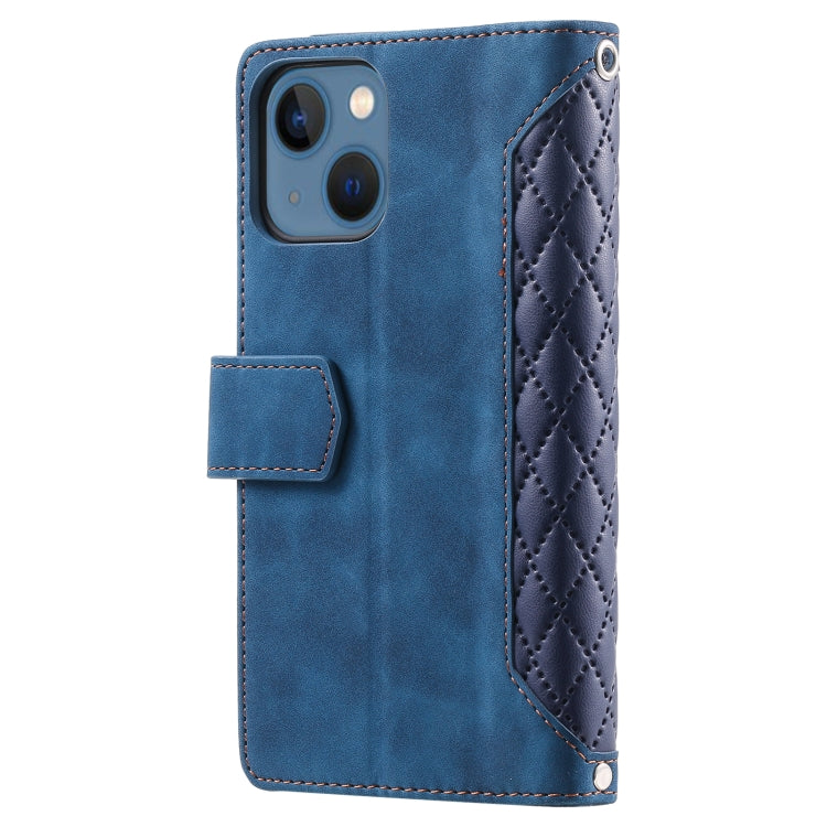 Grid Texture Zipper Leather Phone Case with Lanyard
