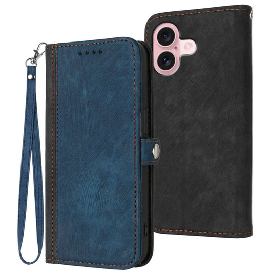 Side Buckle Double Fold Hand Strap Leather Phone Case, For iPhone 16, For iPhone 15 Pro Max, For iPhone 15 Pro, For iPhone 15 Plus