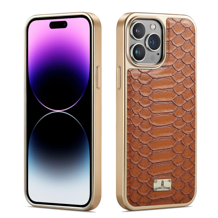 Fierre Shann Python Texture Electroplating PU Phone Case, For iPhone 16 Pro Max, For iPhone 16 Pro, For iPhone 16 Plus, For iPhone 16, For iPhone 15 Pro Max, For iPhone 15 Pro, For iPhone 15 Plus, For iPhone 15