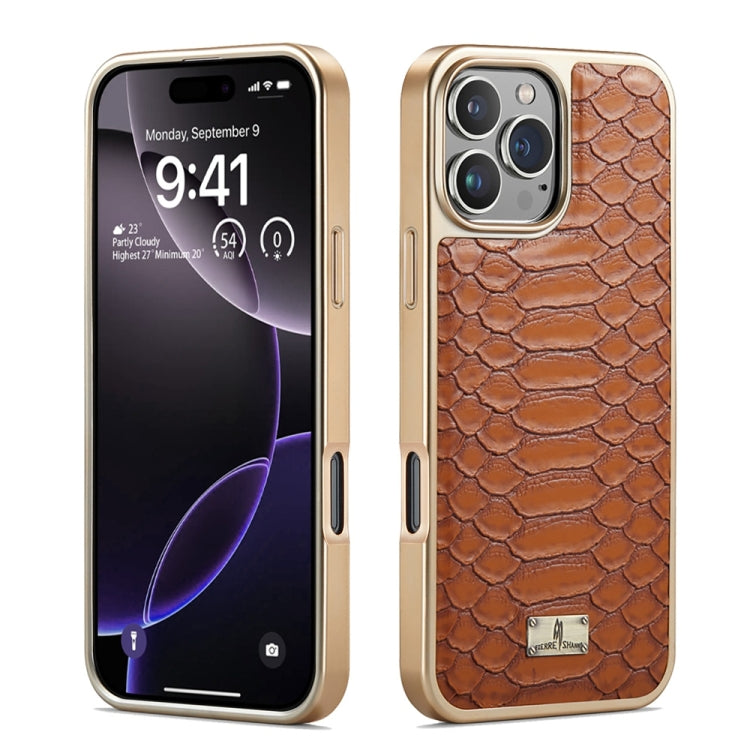 Fierre Shann Python Texture Electroplating PU Phone Case, For iPhone 16 Pro Max, For iPhone 16 Pro, For iPhone 16 Plus, For iPhone 16, For iPhone 15 Pro Max, For iPhone 15 Pro, For iPhone 15 Plus, For iPhone 15