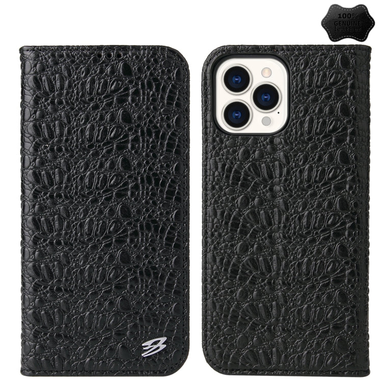 Fierre Shann Crocodile Texture Magnetic Genuine Leather Phone Case, For iPhone 16 Pro Max, For iPhone 16 Pro, For iPhone 16 Plus, For iPhone 16, For iPhone 15 Pro Max, For iPhone 15 Pro, For iPhone 15 Plus, For iPhone 15, For iPhone 14 Plus, For iPhone 14