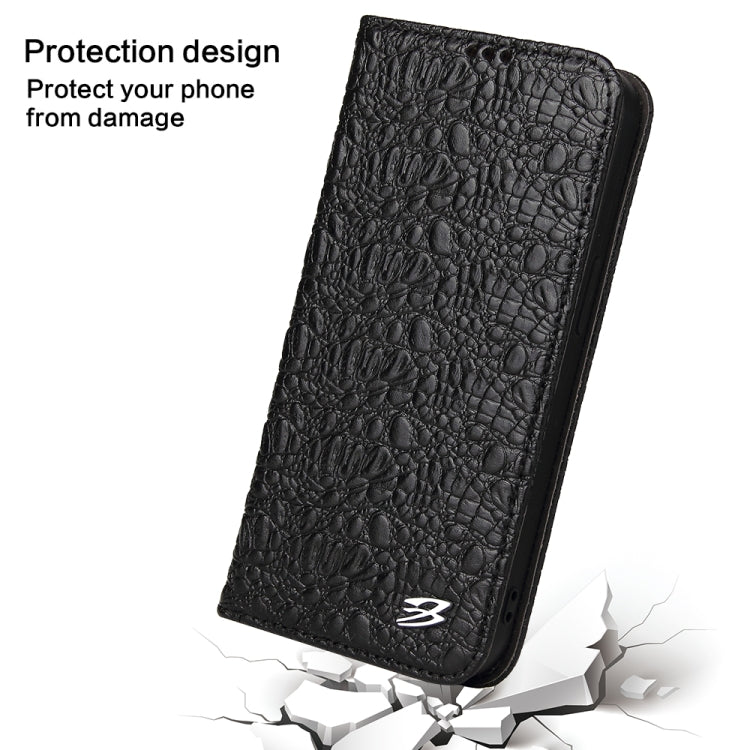 Fierre Shann Crocodile Texture Magnetic Genuine Leather Phone Case, For iPhone 16 Pro Max, For iPhone 16 Pro, For iPhone 16 Plus, For iPhone 16, For iPhone 15 Pro Max, For iPhone 15 Pro, For iPhone 15 Plus, For iPhone 15, For iPhone 14 Plus, For iPhone 14