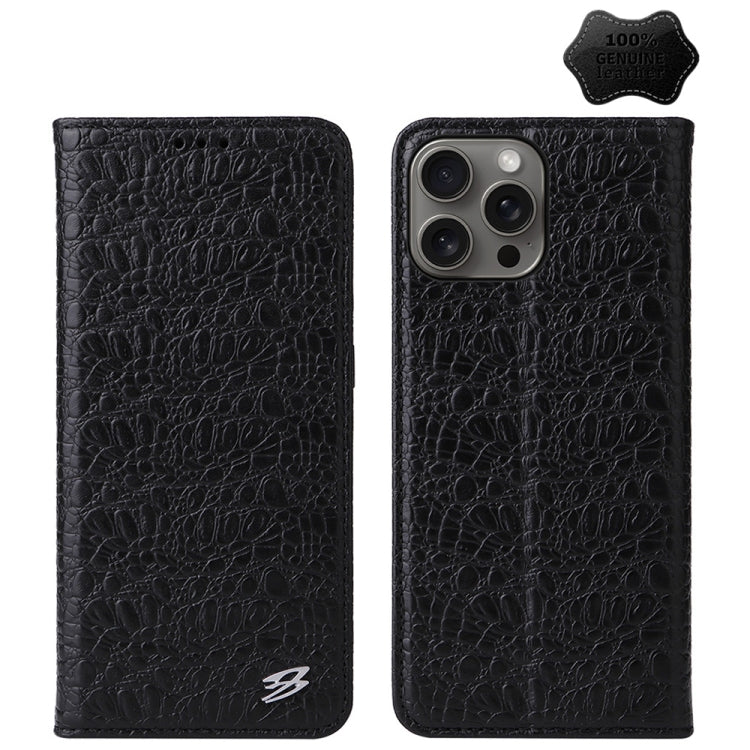 Fierre Shann Crocodile Texture Magnetic Genuine Leather Phone Case, For iPhone 16 Pro Max, For iPhone 16 Pro, For iPhone 16 Plus, For iPhone 16, For iPhone 15 Pro Max, For iPhone 15 Pro, For iPhone 15 Plus, For iPhone 15, For iPhone 14 Plus, For iPhone 14