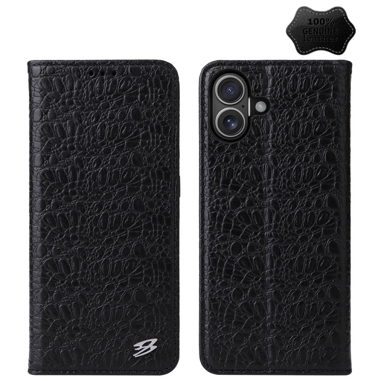 Fierre Shann Crocodile Texture Magnetic Genuine Leather Phone Case, For iPhone 16 Pro Max, For iPhone 16 Pro, For iPhone 16 Plus, For iPhone 16, For iPhone 15 Pro Max, For iPhone 15 Pro, For iPhone 15 Plus, For iPhone 15, For iPhone 14 Plus, For iPhone 14