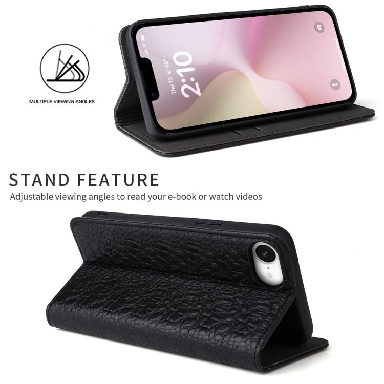 Fierre Shann Crocodile Texture Magnetic Genuine Leather Phone Case, For iPhone 16e, For iPhone 16 Pro Max, For iPhone 16 Pro, For iPhone 16 Plus, For iPhone 16, For iPhone 15 Pro Max, For iPhone 15 Pro, For iPhone 15 Plus, For iPhone 15����������������...